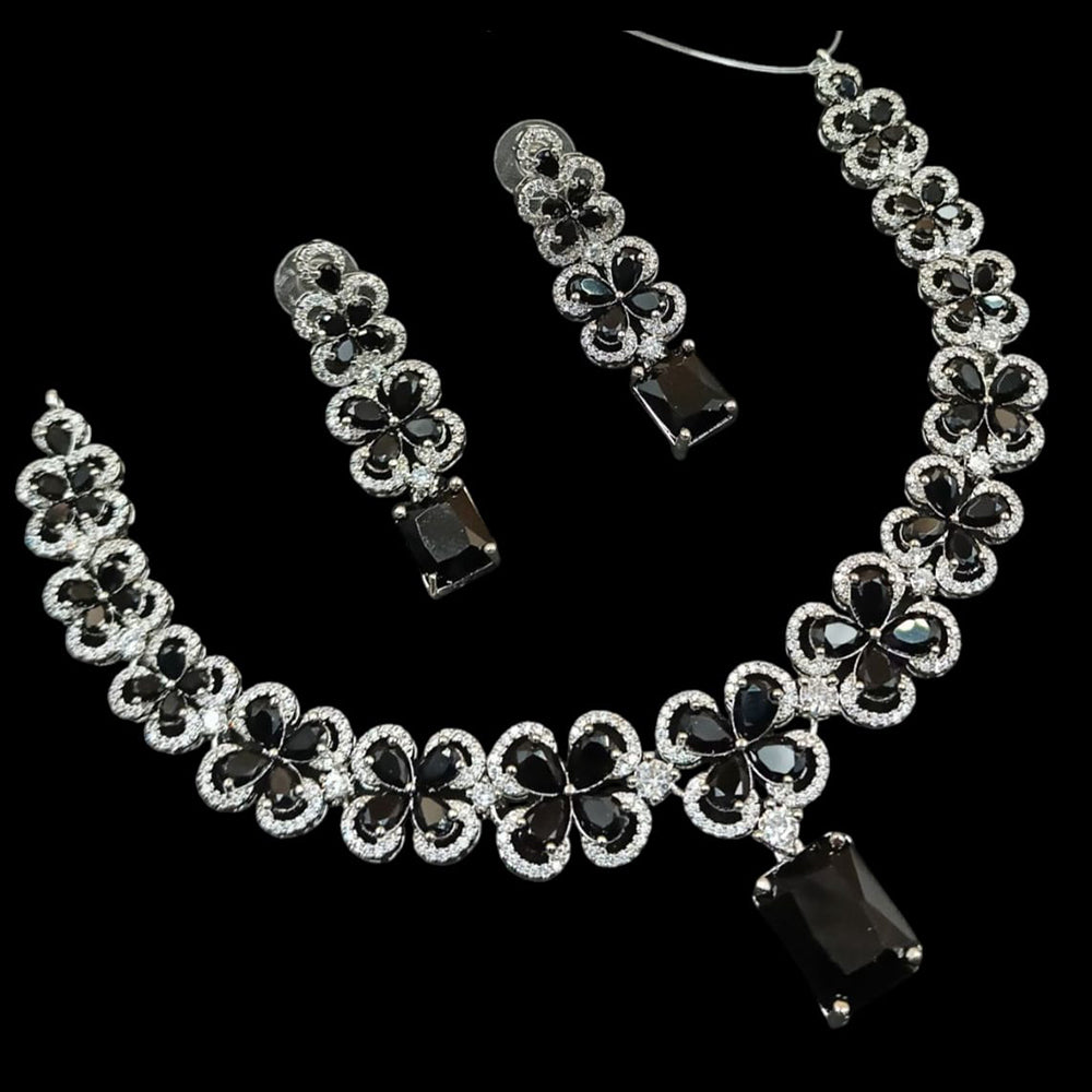 NAFJ Silver Plated American Diamond Necklace Set