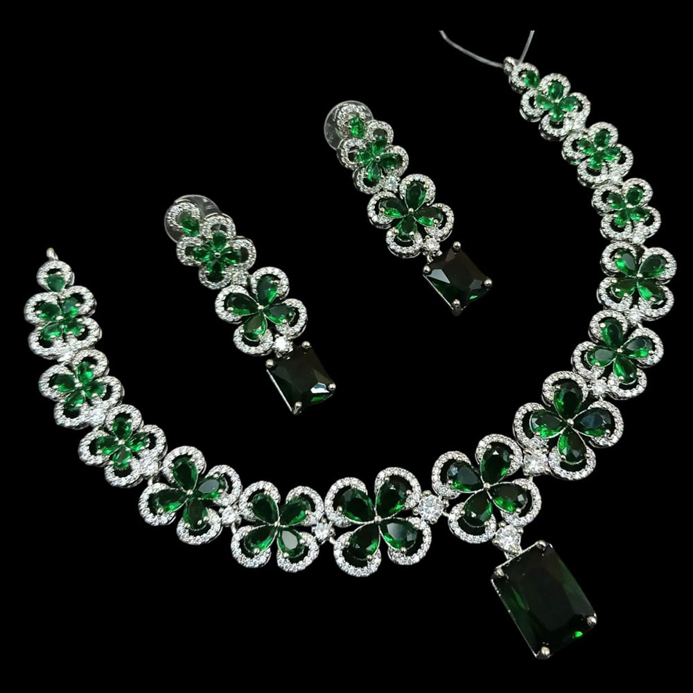 NAFJ Silver Plated American Diamond Necklace Set