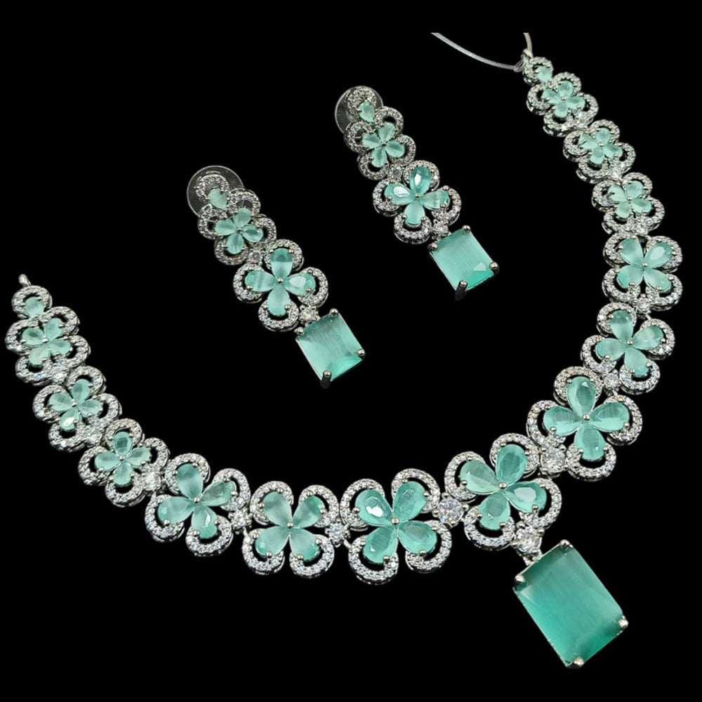 NAFJ Silver Plated American Diamond Necklace Set