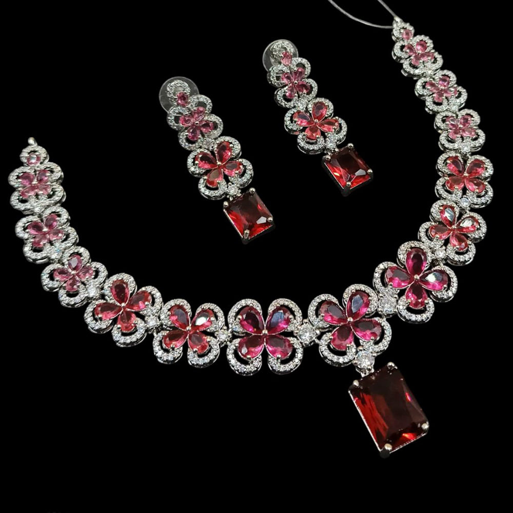 NAFJ Silver Plated American Diamond Necklace Set