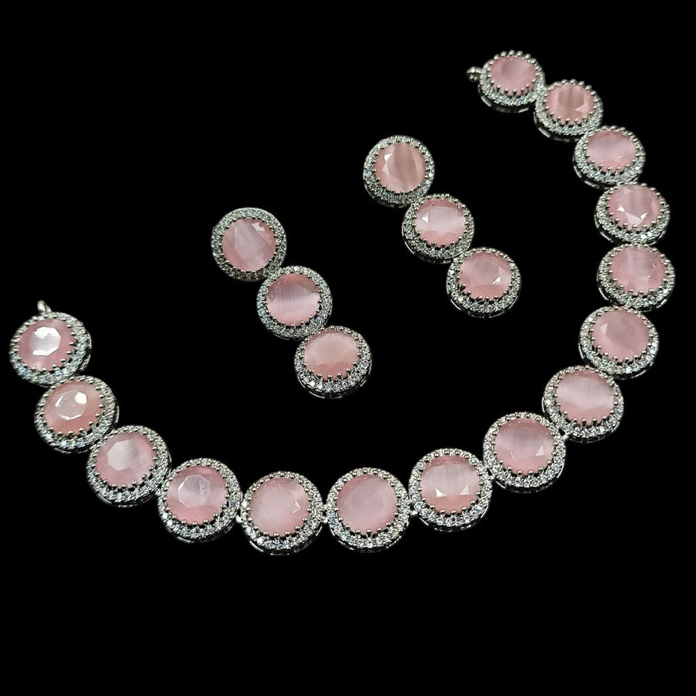 NAFJ Silver Plated American Diamond Necklace Set