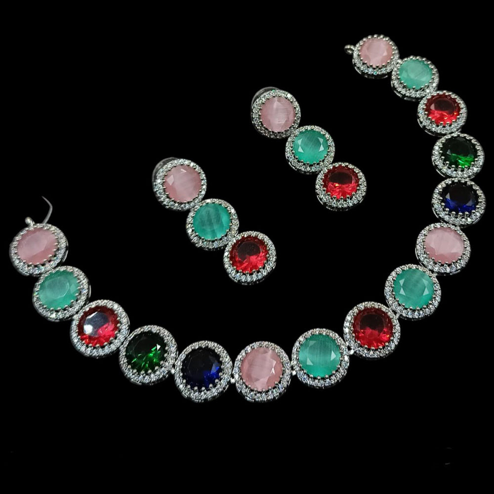 NAFJ Silver Plated American Diamond Necklace Set