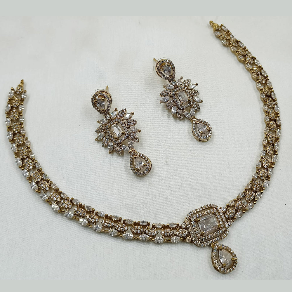 NAFJ Mehndi Plated American Diamond Necklace Set