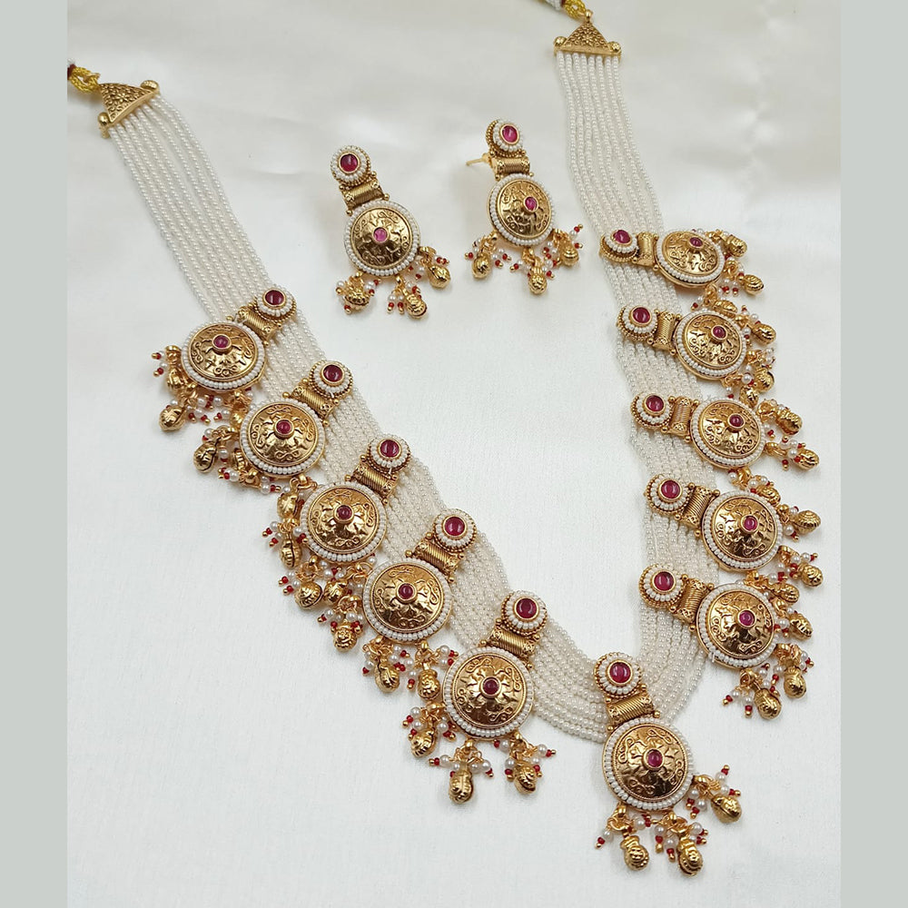 NAFJ Copper Gold Plated Pota Stone Necklace Set