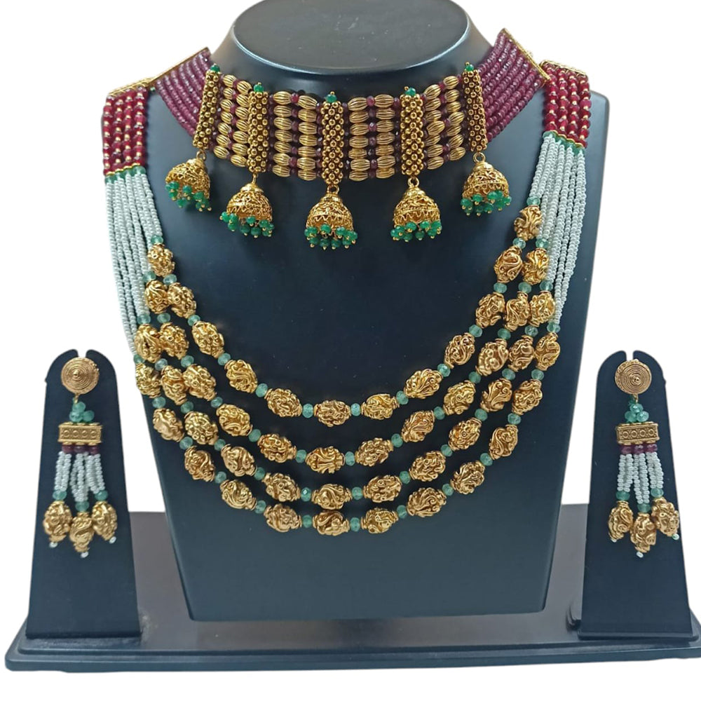 NAFJ Gold Plated Pearl And Beads Necklace Combo