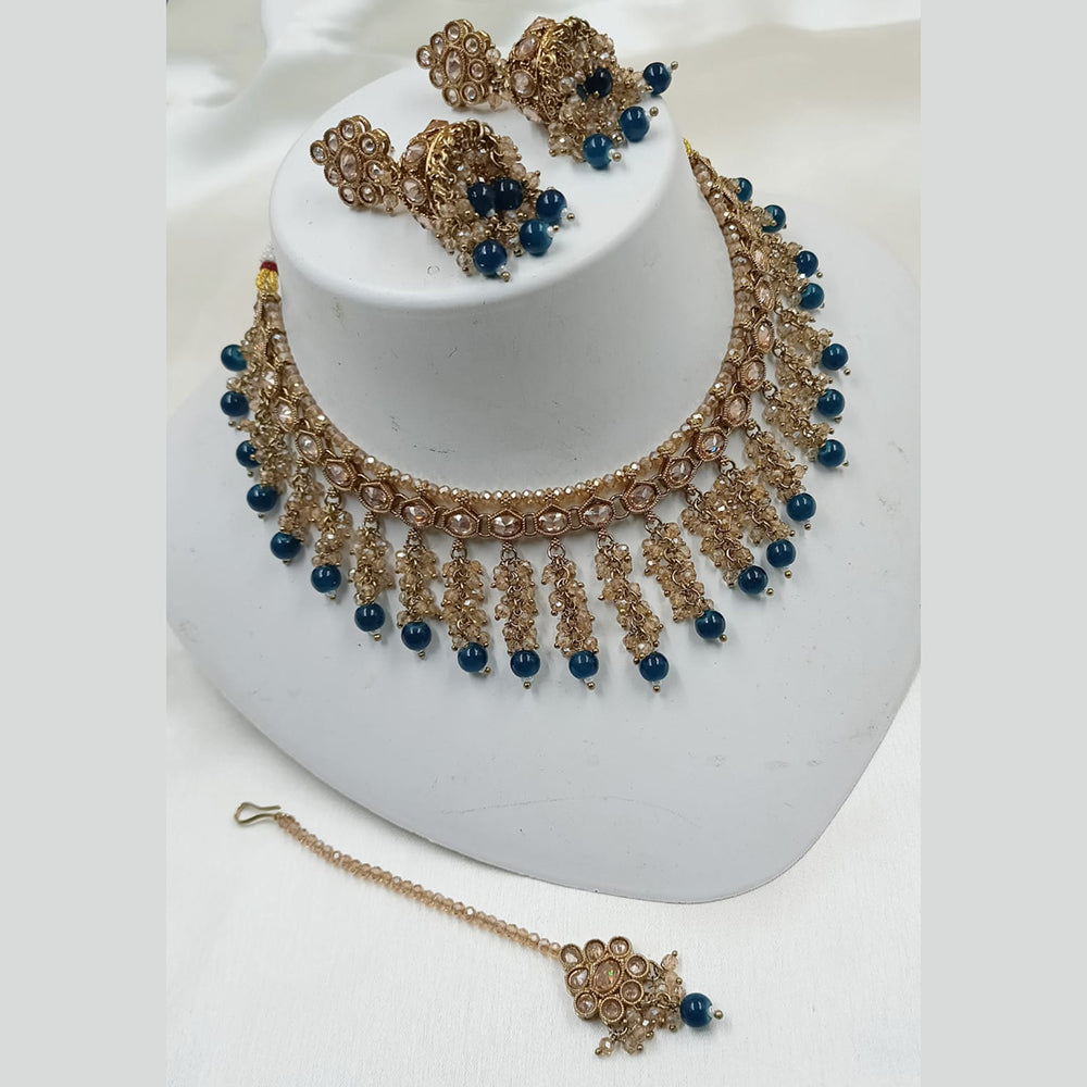 NAFJ Elegant Gold Plated Crystal Stones And Beads Necklace Set