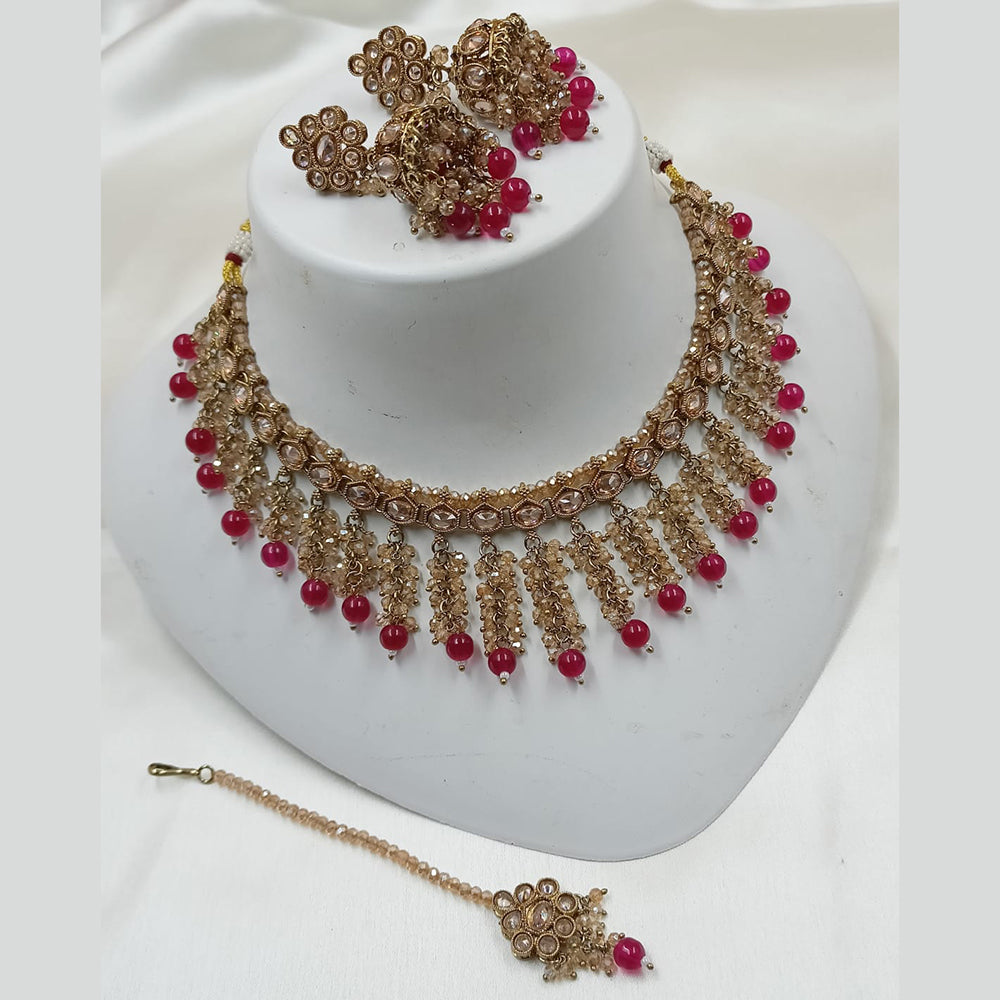 NAFJ Elegant Gold Plated Crystal Stones And Beads Necklace Set