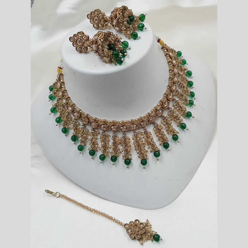 NAFJ Elegant Gold Plated Crystal Stones And Beads Necklace Set