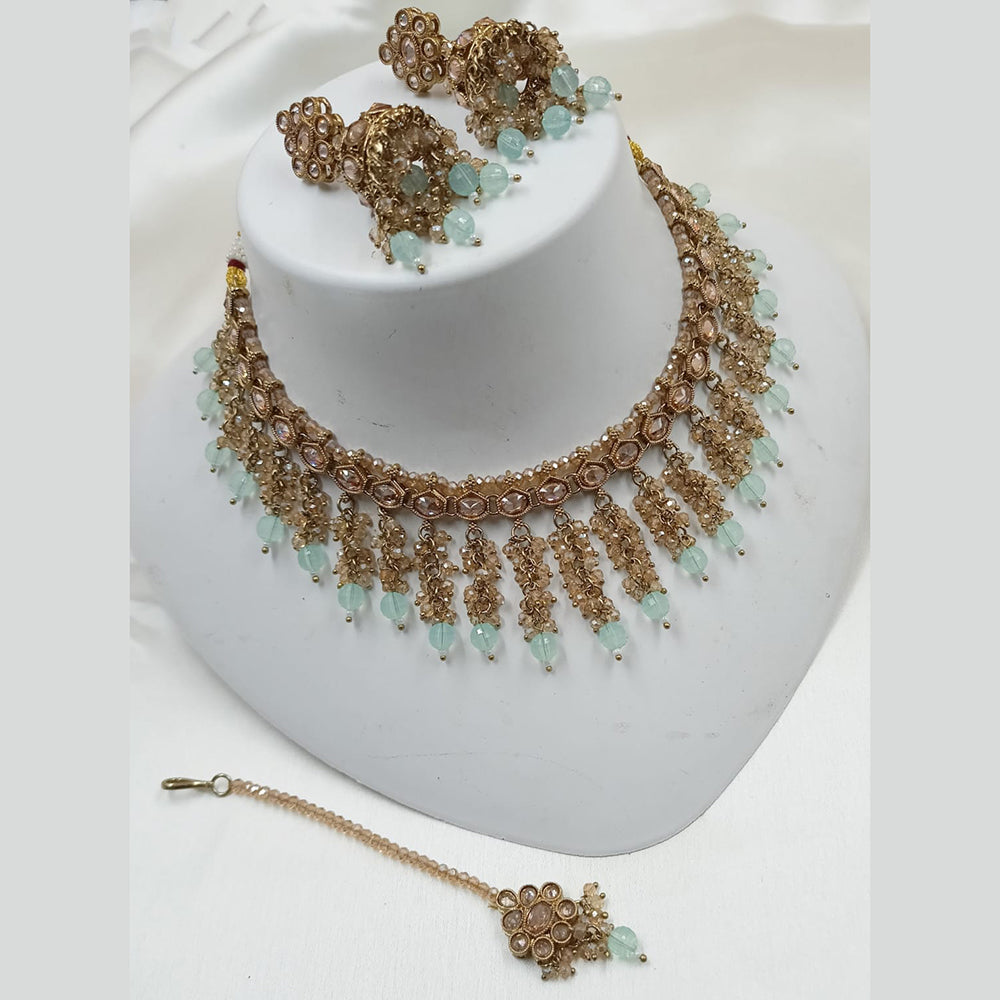 NAFJ Elegant Gold Plated Crystal Stones And Beads Necklace Set