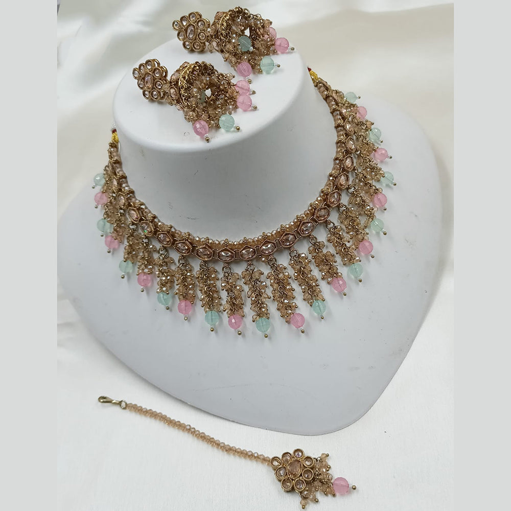 NAFJ Elegant Gold Plated Crystal Stones And Beads Necklace Set