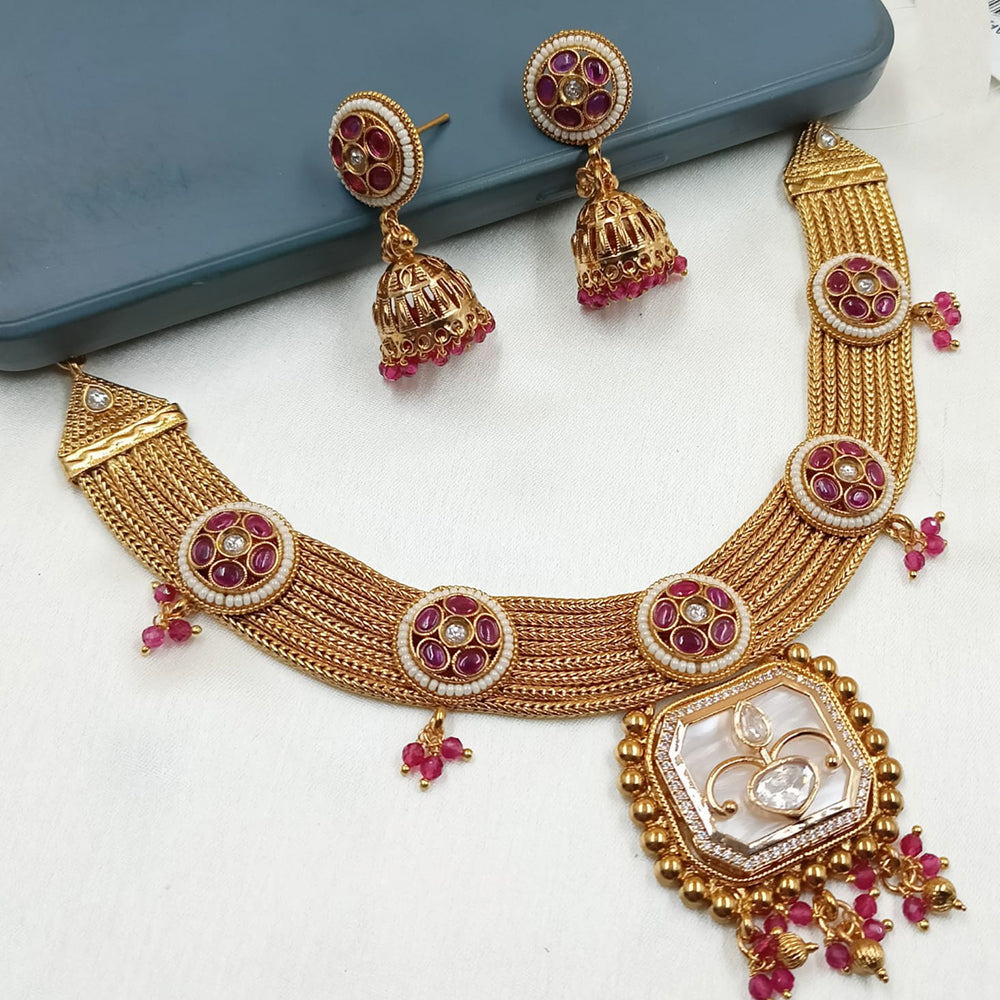 NAFJ Gold Plated Pota Stone Necklace Set
