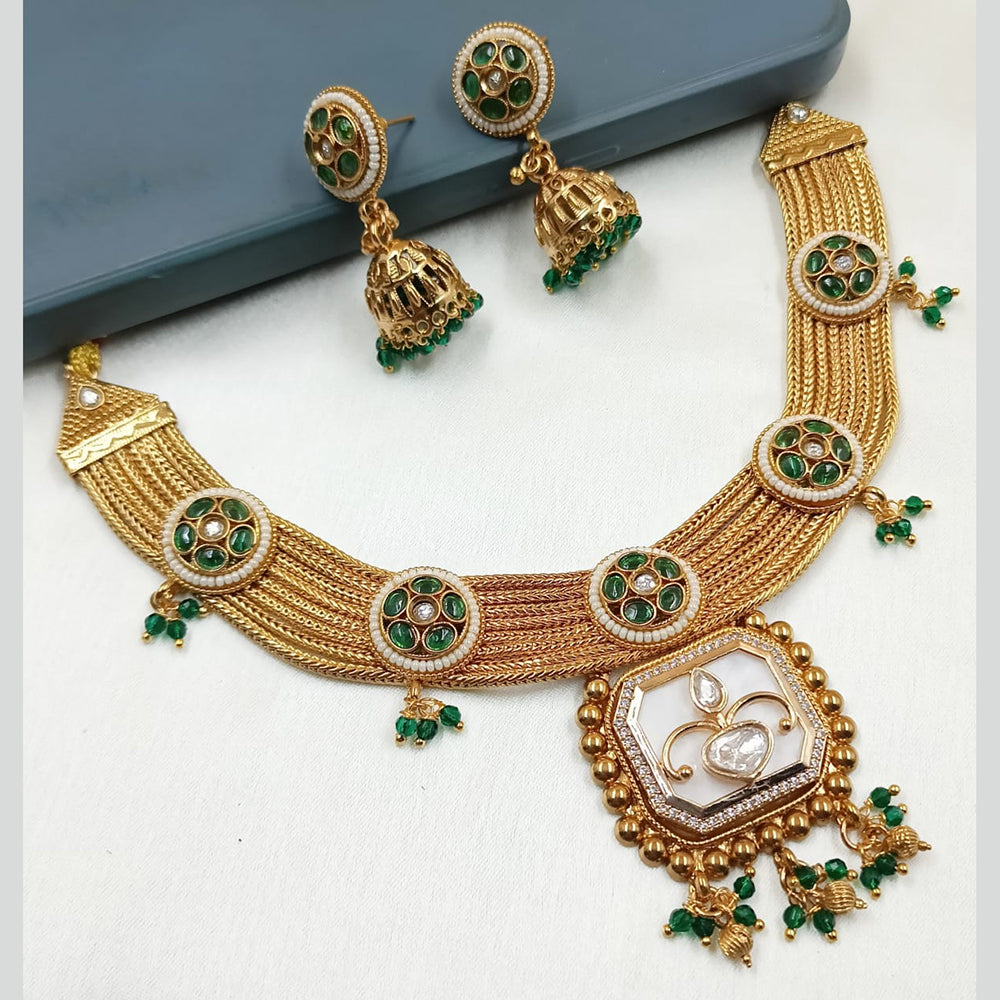 NAFJ Gold Plated Pota Stone Necklace Set