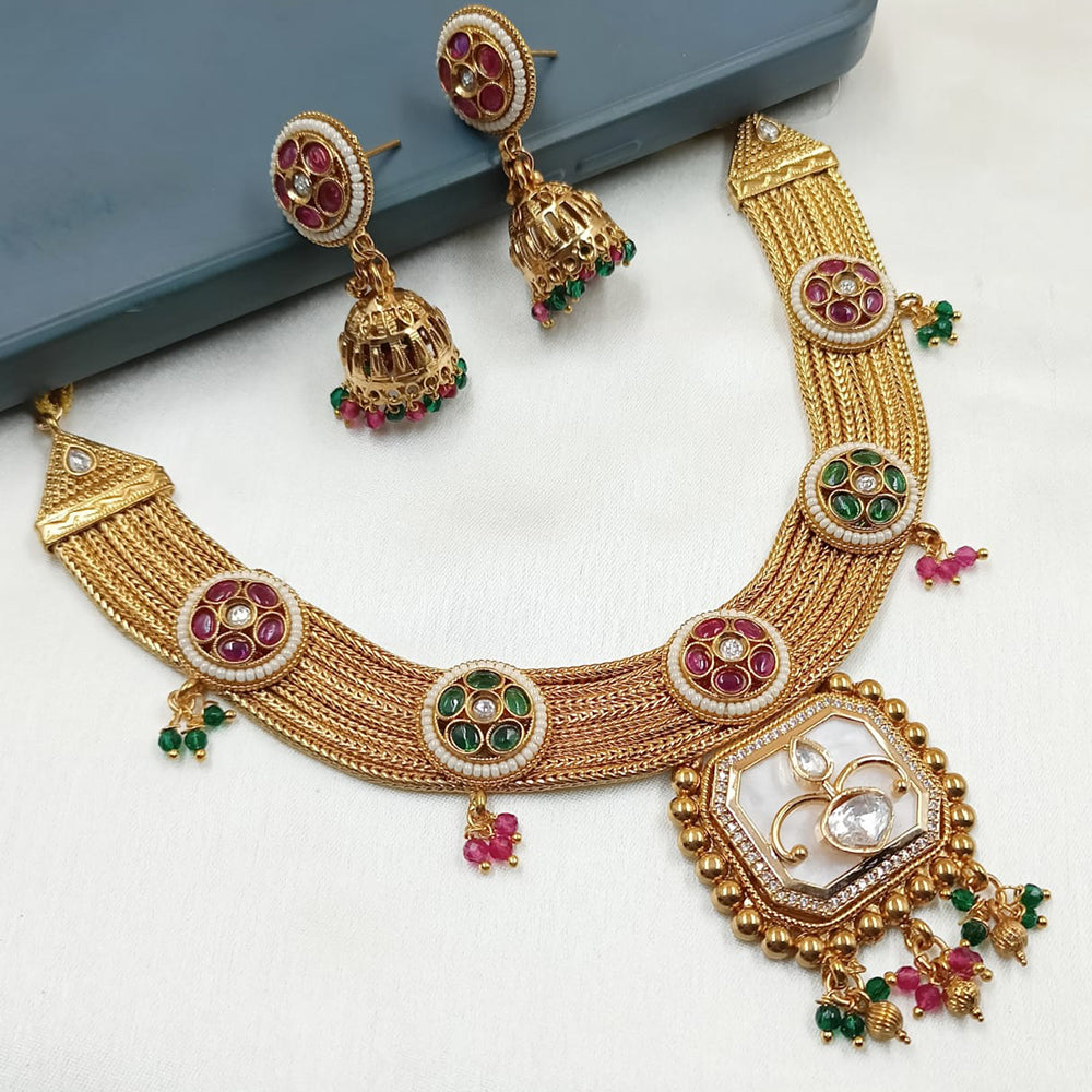 NAFJ Gold Plated Pota Stone Necklace Set