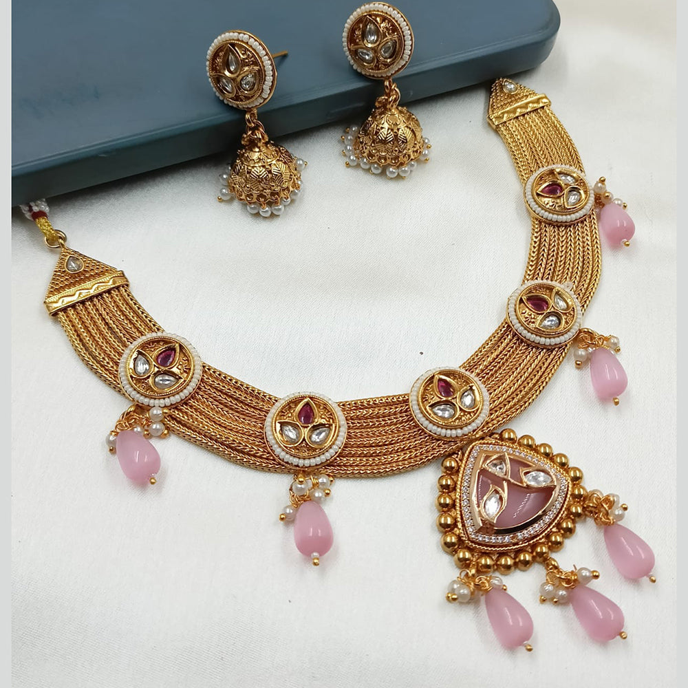NAFJ Gold Plated Pota Stone Necklace Set