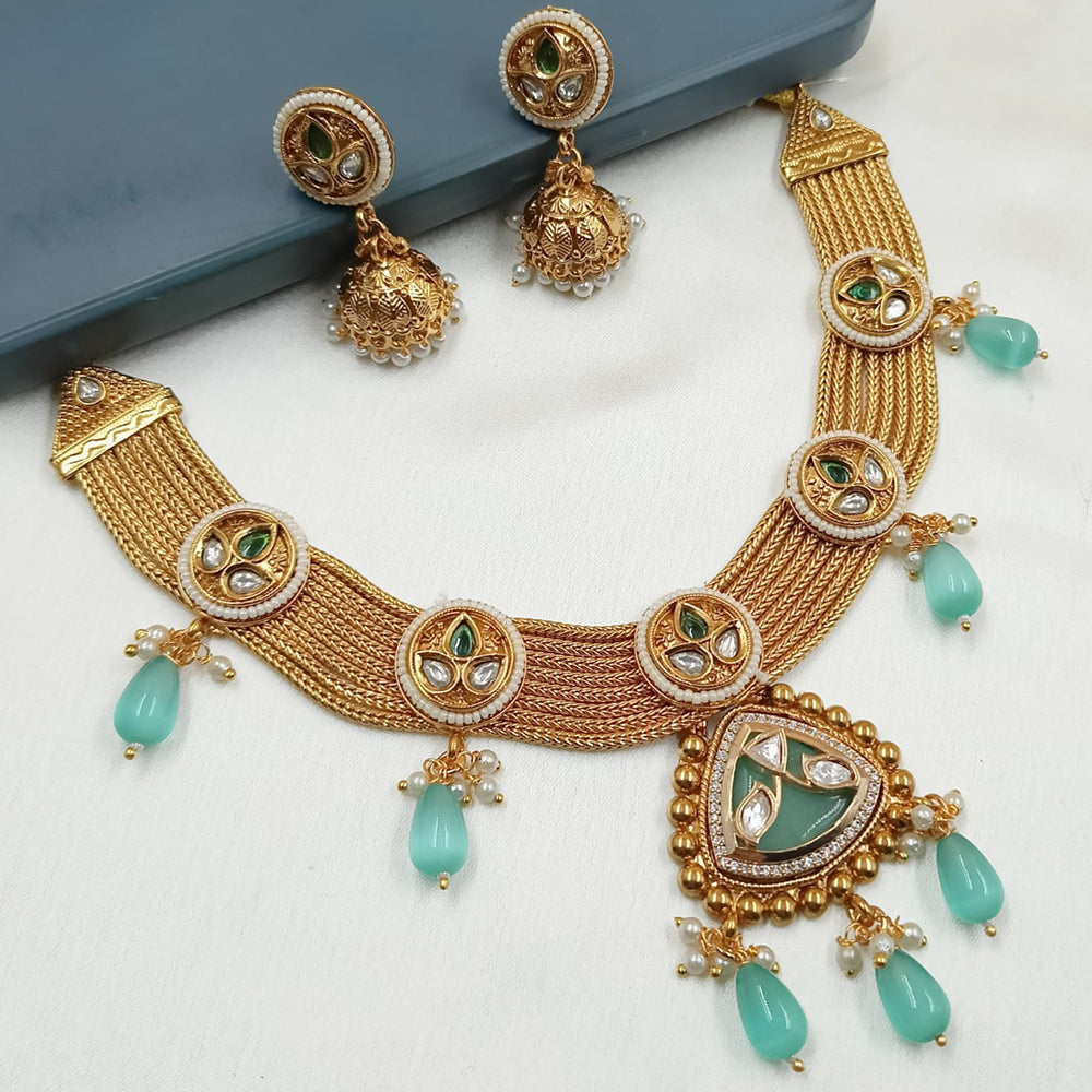 NAFJ Gold Plated Pota Stone Necklace Set