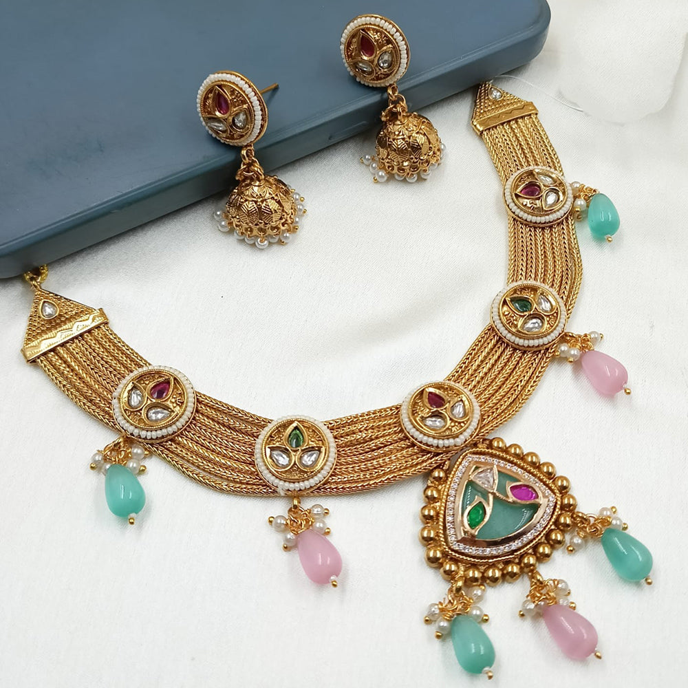 NAFJ Gold Plated Pota Stone Necklace Set