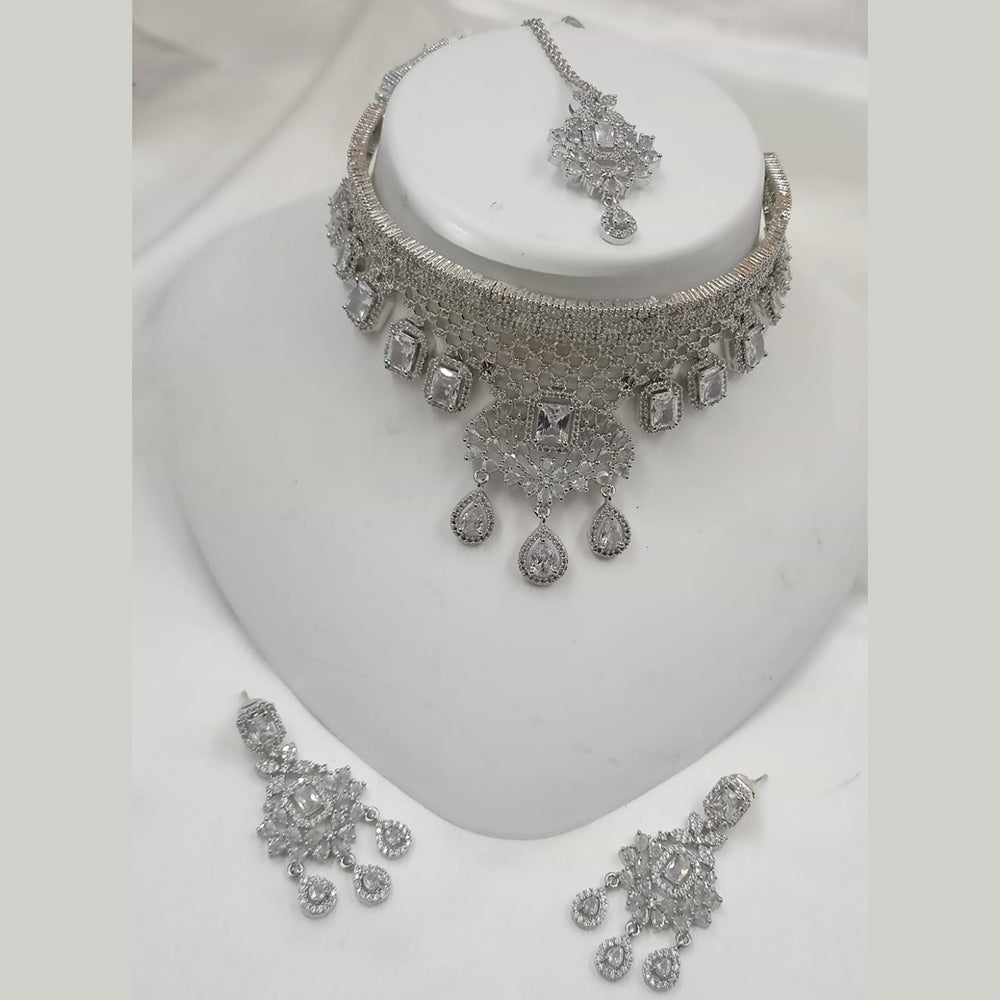 NAFJ Silver Plated American Diamond Necklace Set