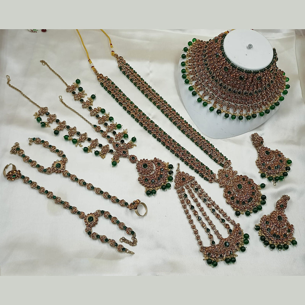 NAFJ Gold Plated Crystal Stone And Beads Bridal Set