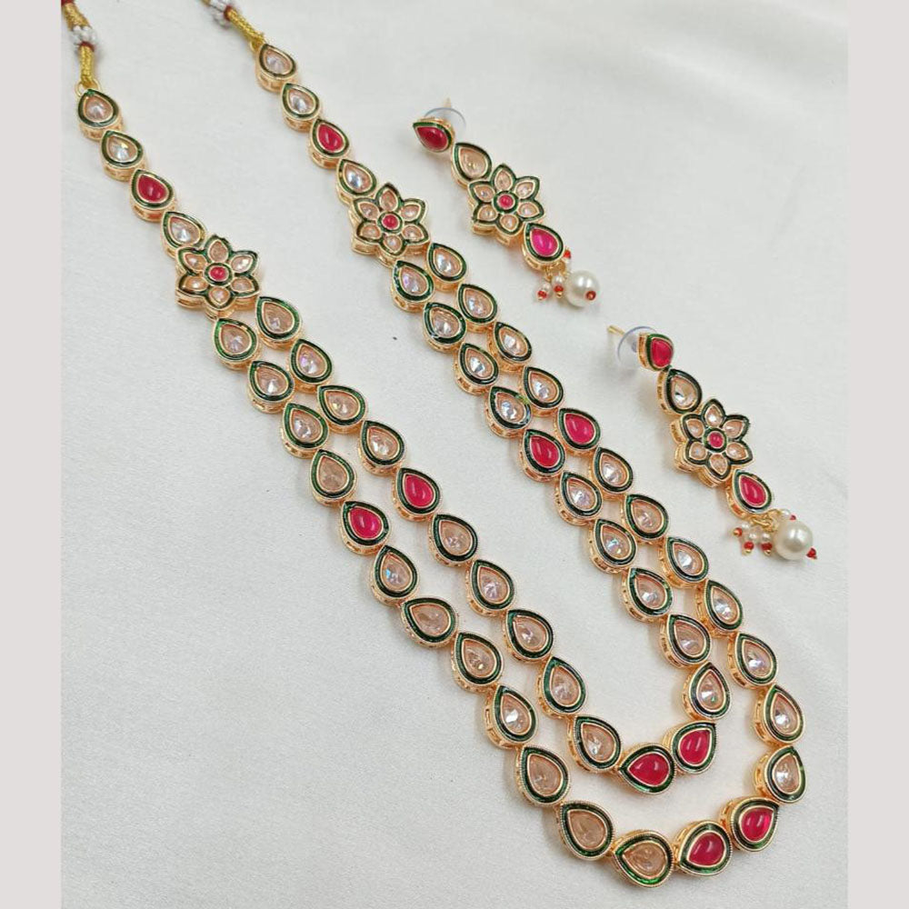 NAFJ Gold Plated Crystal Stone And Pearl Necklace Set