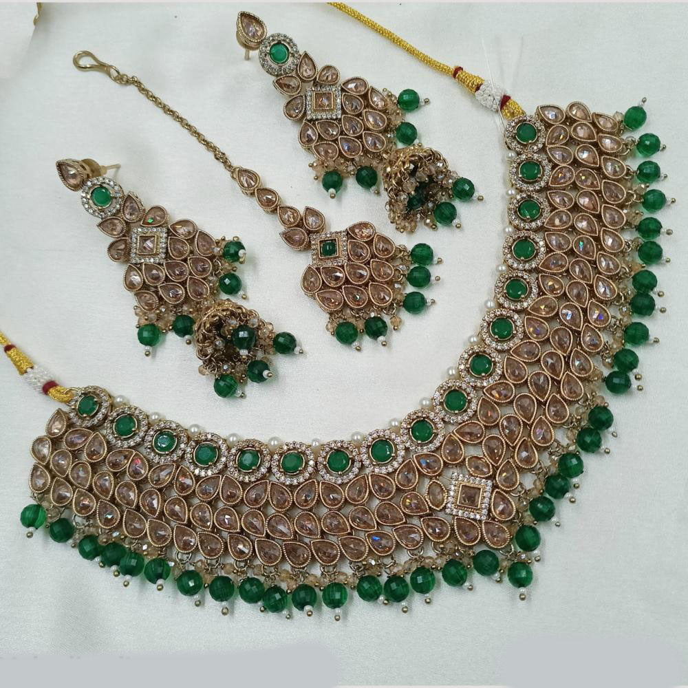 NAFJ Gold Plated Crystal Stone And Beads Choker Necklace Set