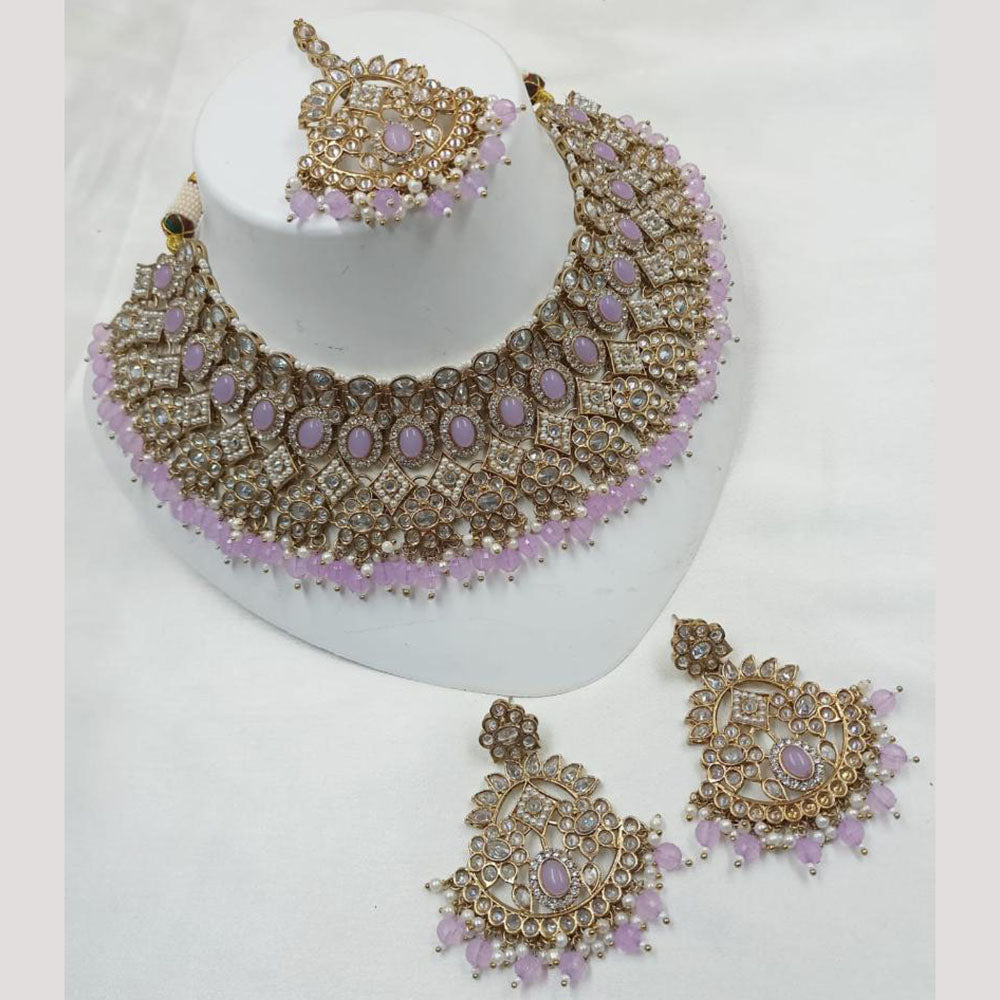 NAFJ Gold Plated Crystal Stone And Beads Choker Necklace Set