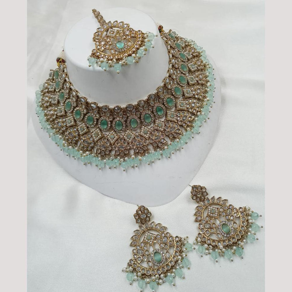 NAFJ Gold Plated Crystal Stone And Beads Choker Necklace Set