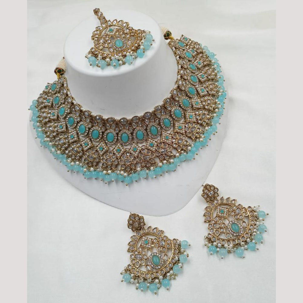 NAFJ Gold Plated Crystal Stone And Beads Choker Necklace Set