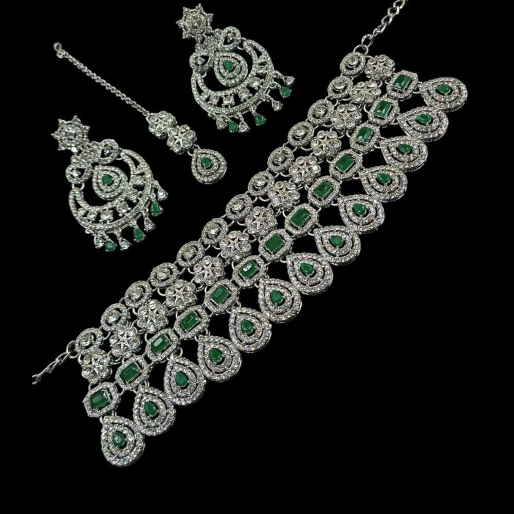 NAFJ Silver Plated American Diamond Necklace Set