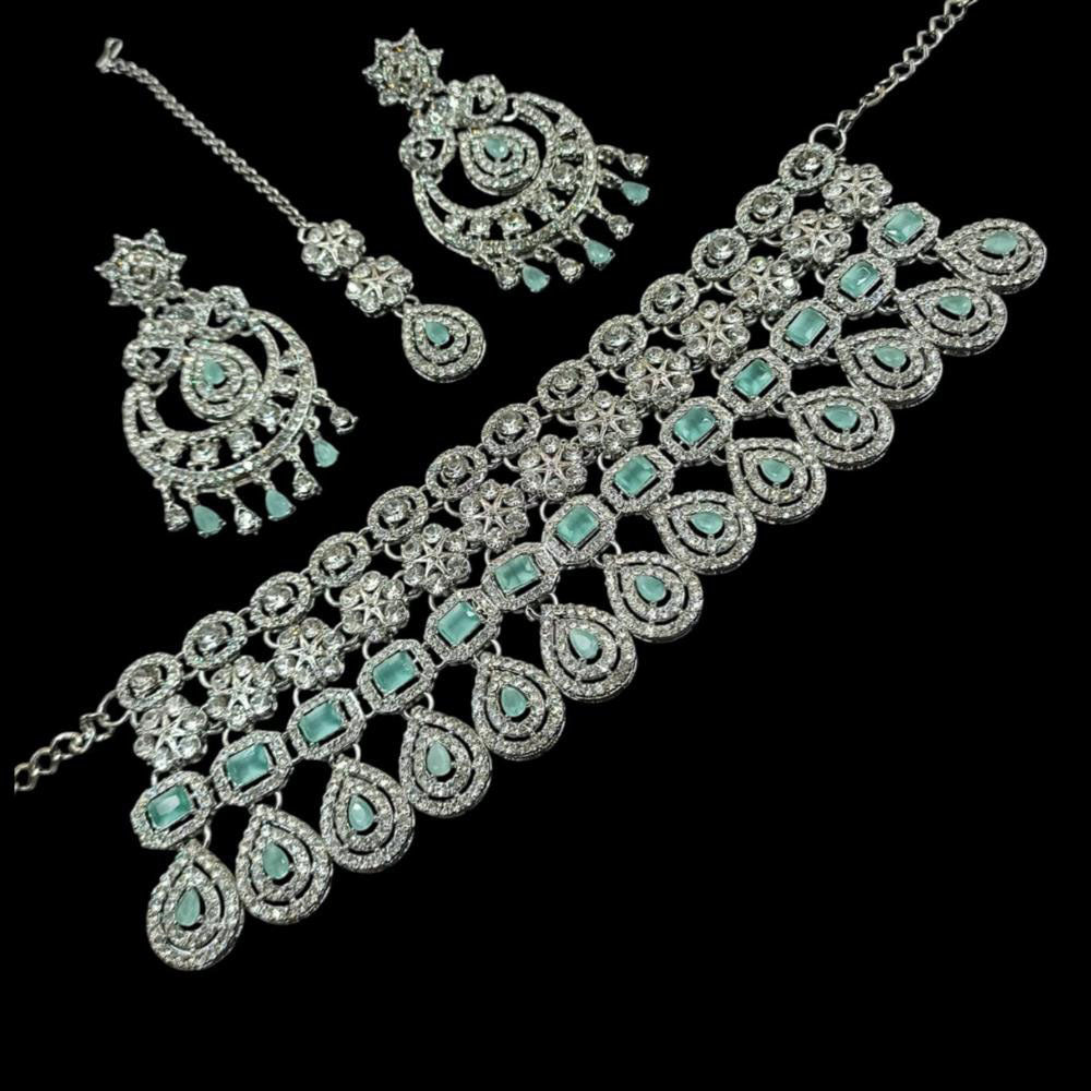 NAFJ Silver Plated American Diamond Necklace Set