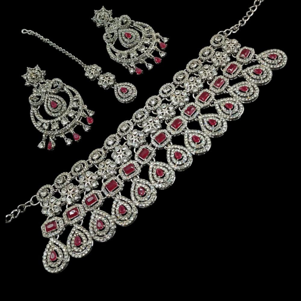 NAFJ Silver Plated American Diamond Necklace Set