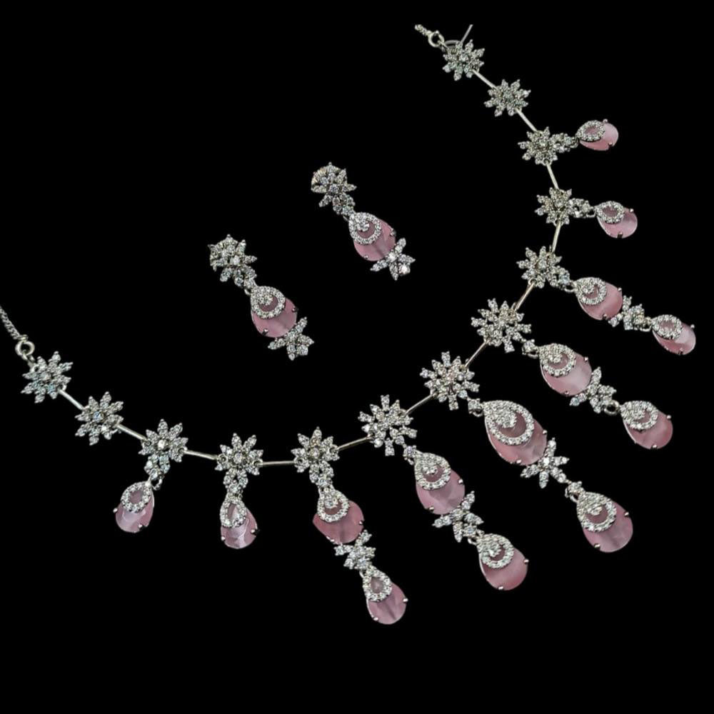 NAFJ Silver Plated American Diamond Necklace Set