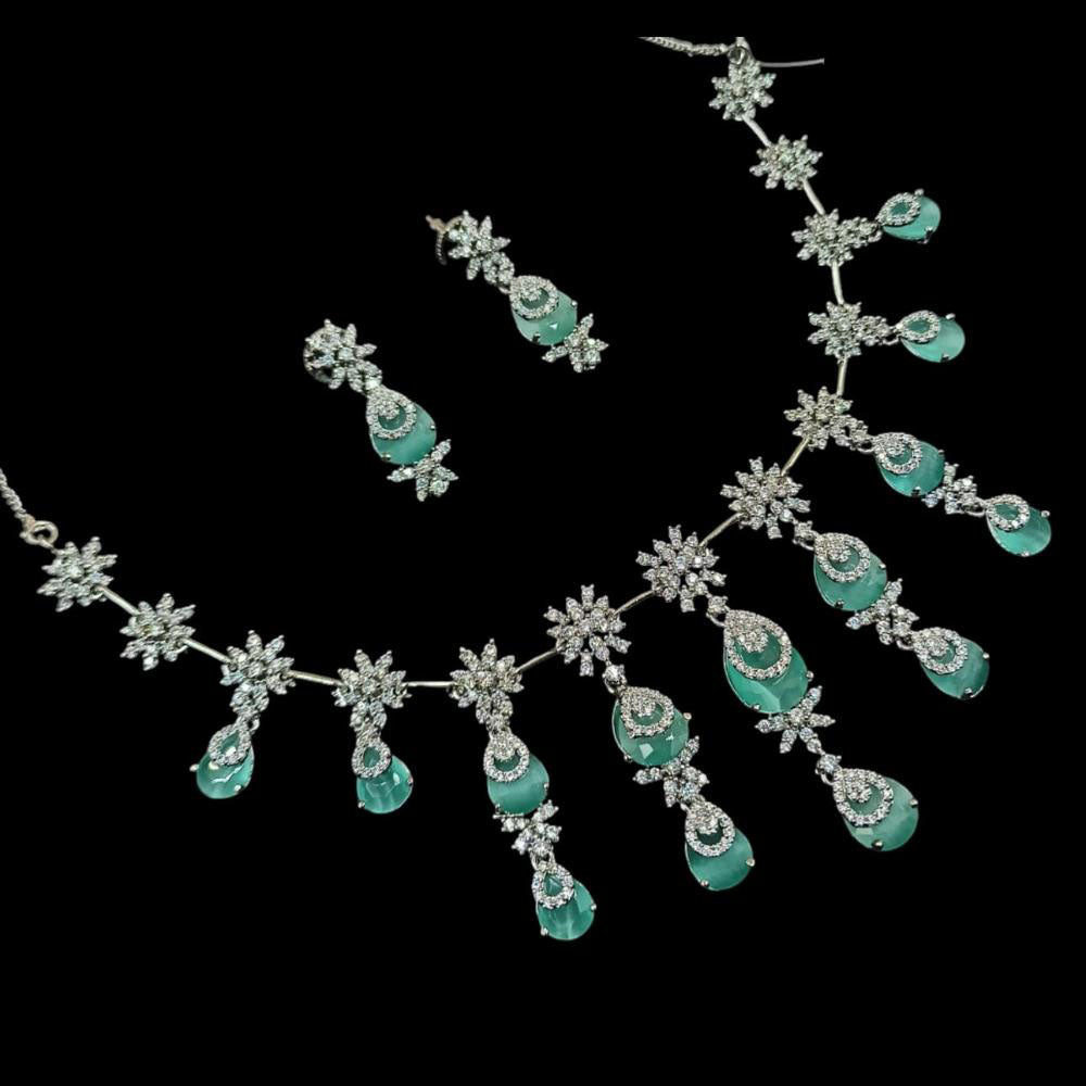 NAFJ Silver Plated American Diamond Necklace Set