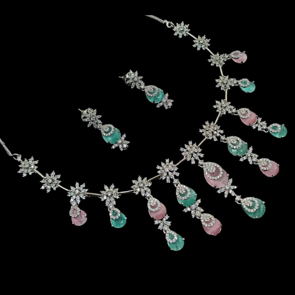 NAFJ Silver Plated American Diamond Necklace Set