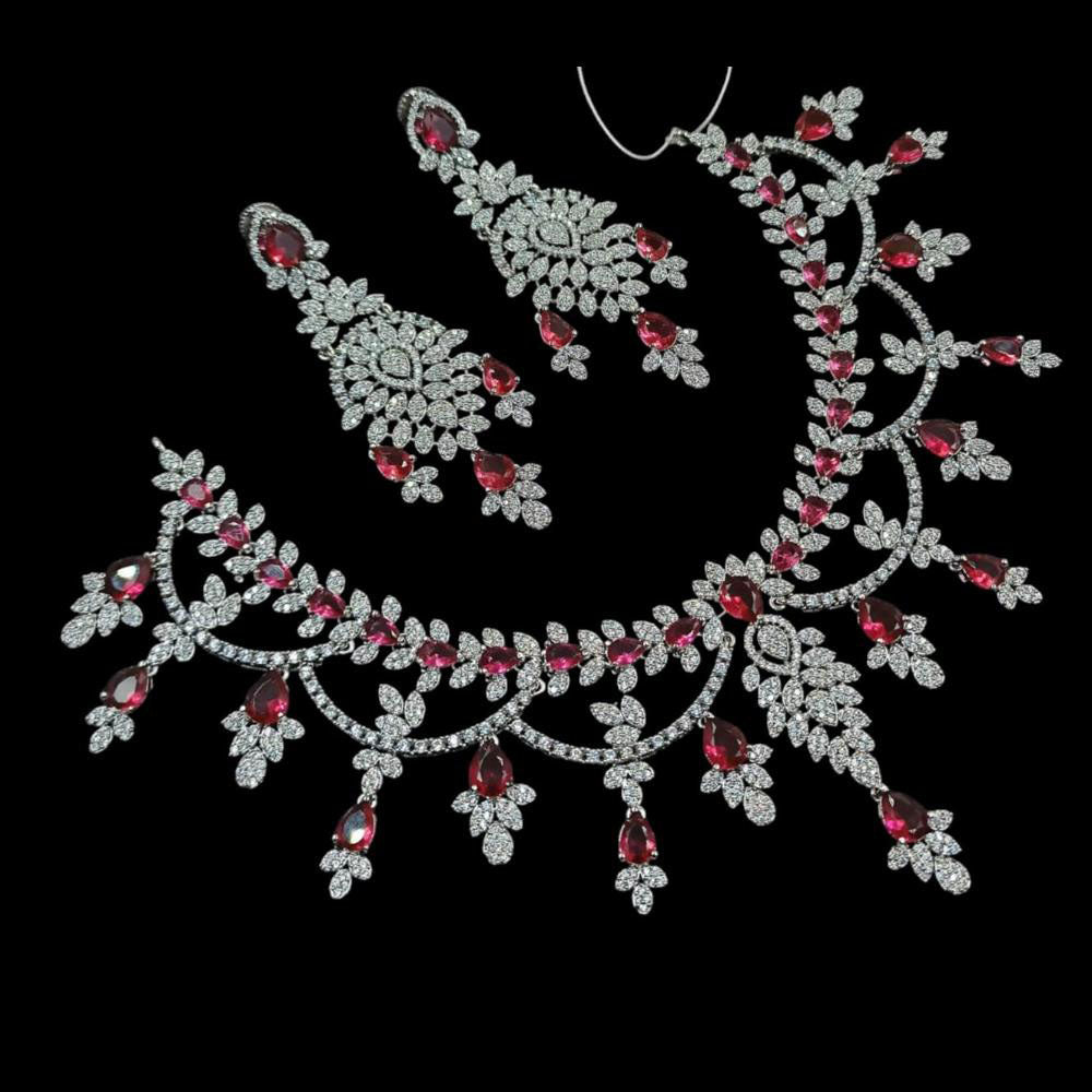 NAFJ Silver Plated American Diamond Necklace Set