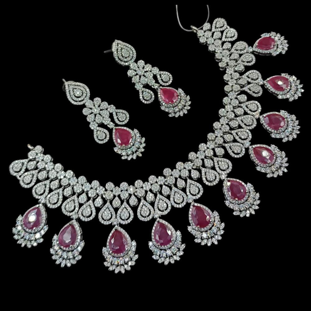 NAFJ Silver Plated American Diamond Necklace Set