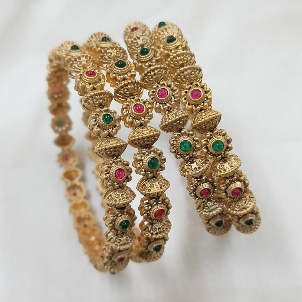 NAFJ Gold Plated Pota Stone Bangles Set