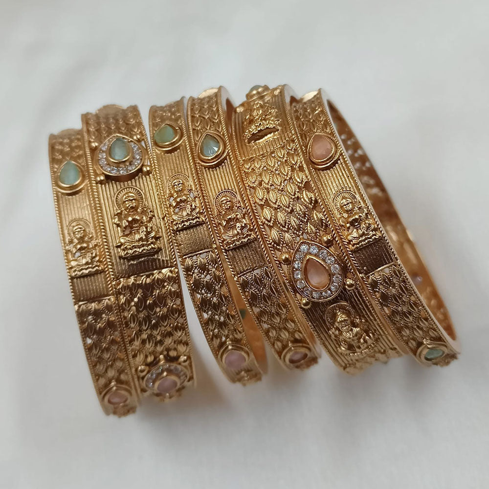 NAFJ Gold Plated Pota Stone Temple Bangles Set