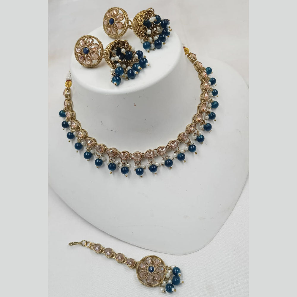 NAFJ Gold Plated Crystal Stone And Beads Necklace Set