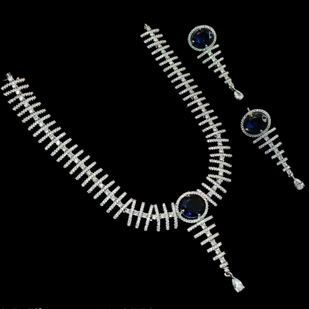 NAFJ Silver Plated American Diamond Necklace Set