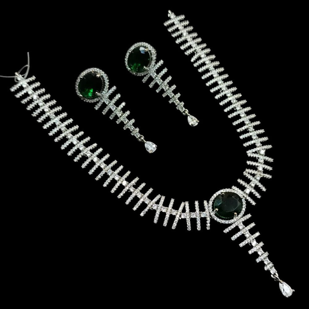 NAFJ Silver Plated American Diamond Necklace Set