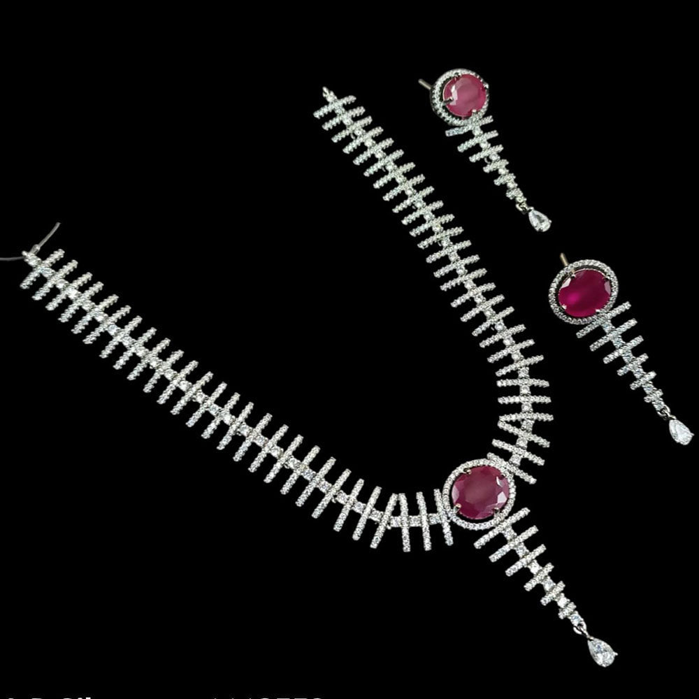 NAFJ Silver Plated American Diamond Necklace Set