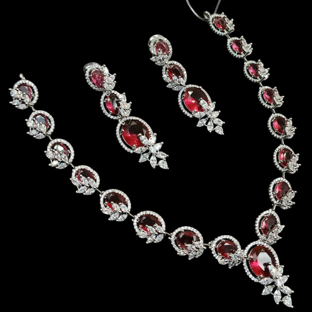 NAFJ Silver Plated American Diamond Necklace Set