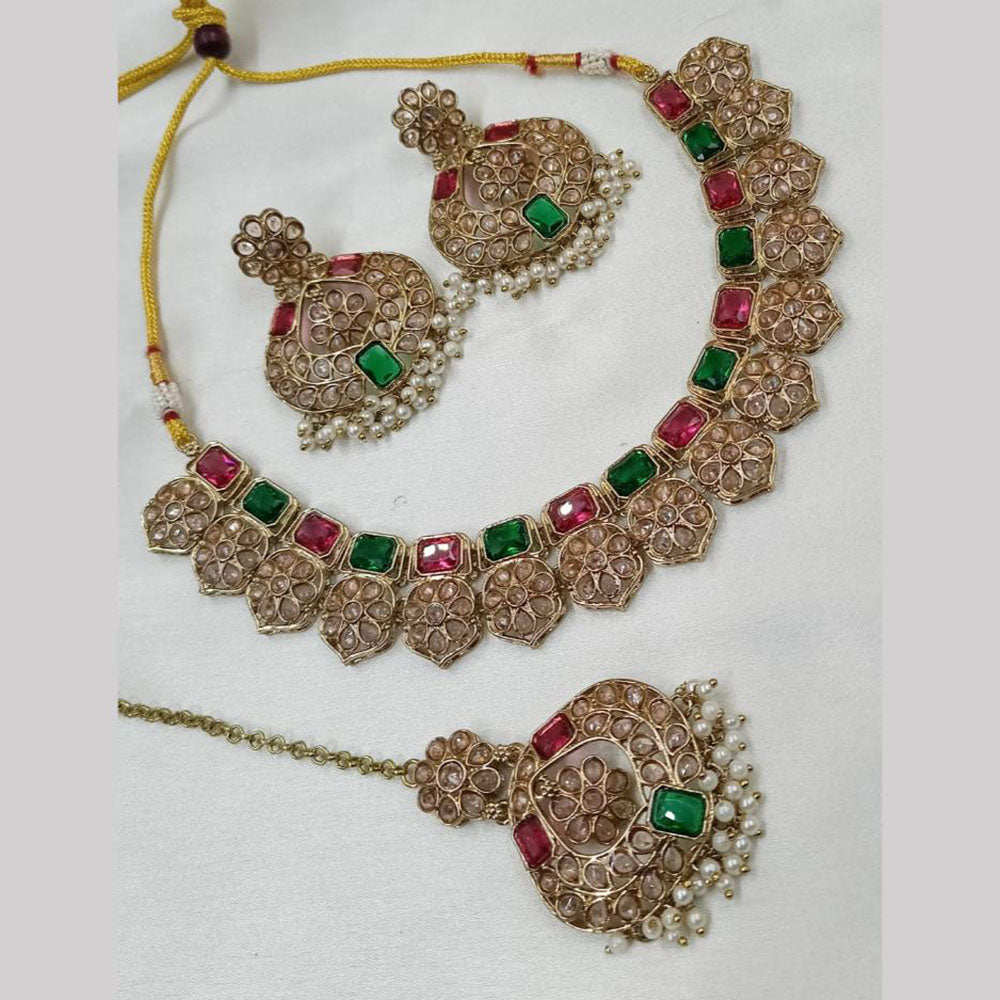 NAFJ Gold Plated Pearl And Beads Long Necklace Set