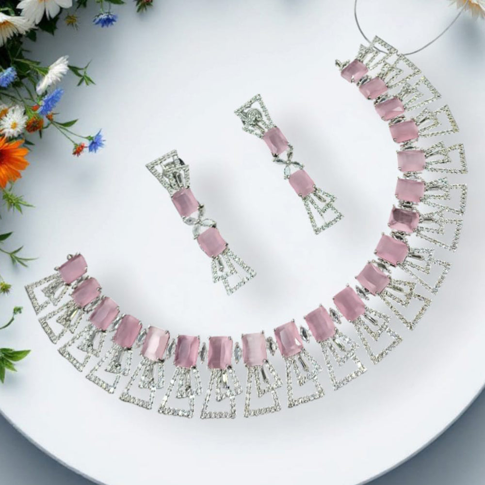 NAFJ Silver Plated American Diamond Necklace Set