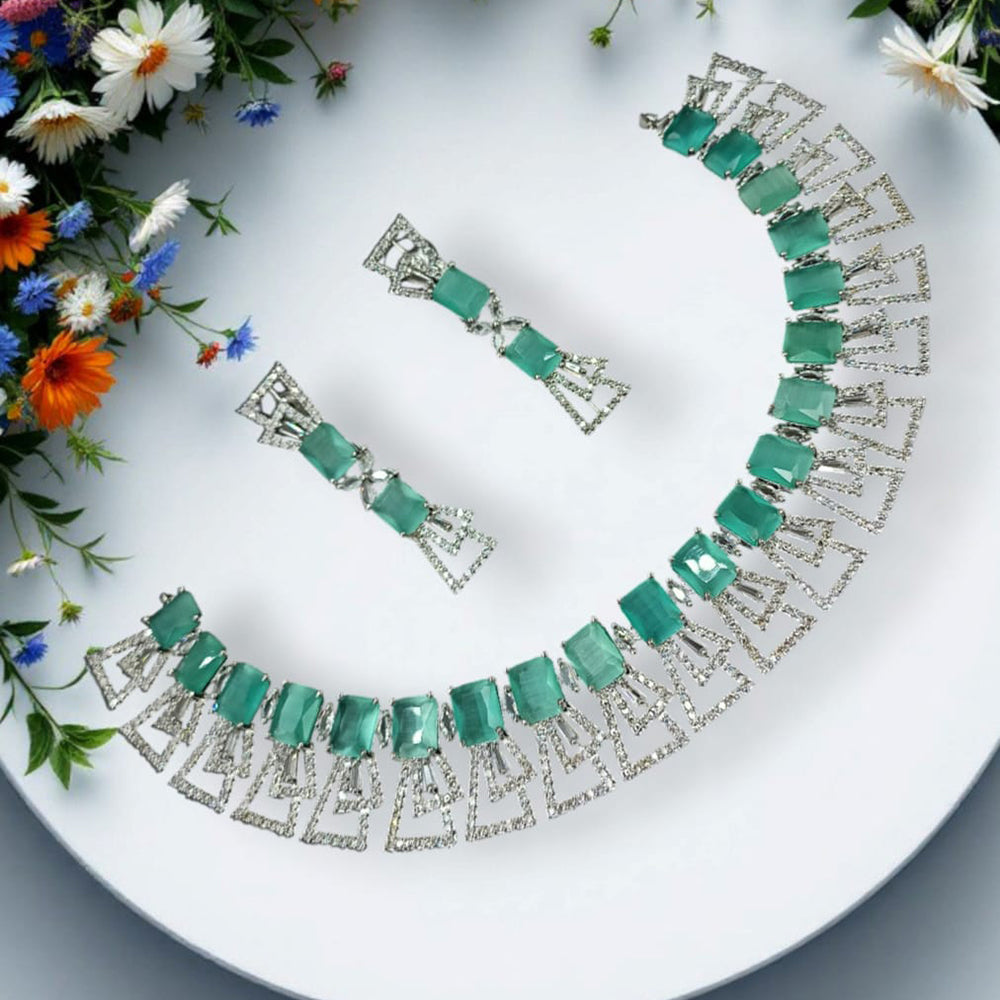 NAFJ Silver Plated American Diamond Necklace Set