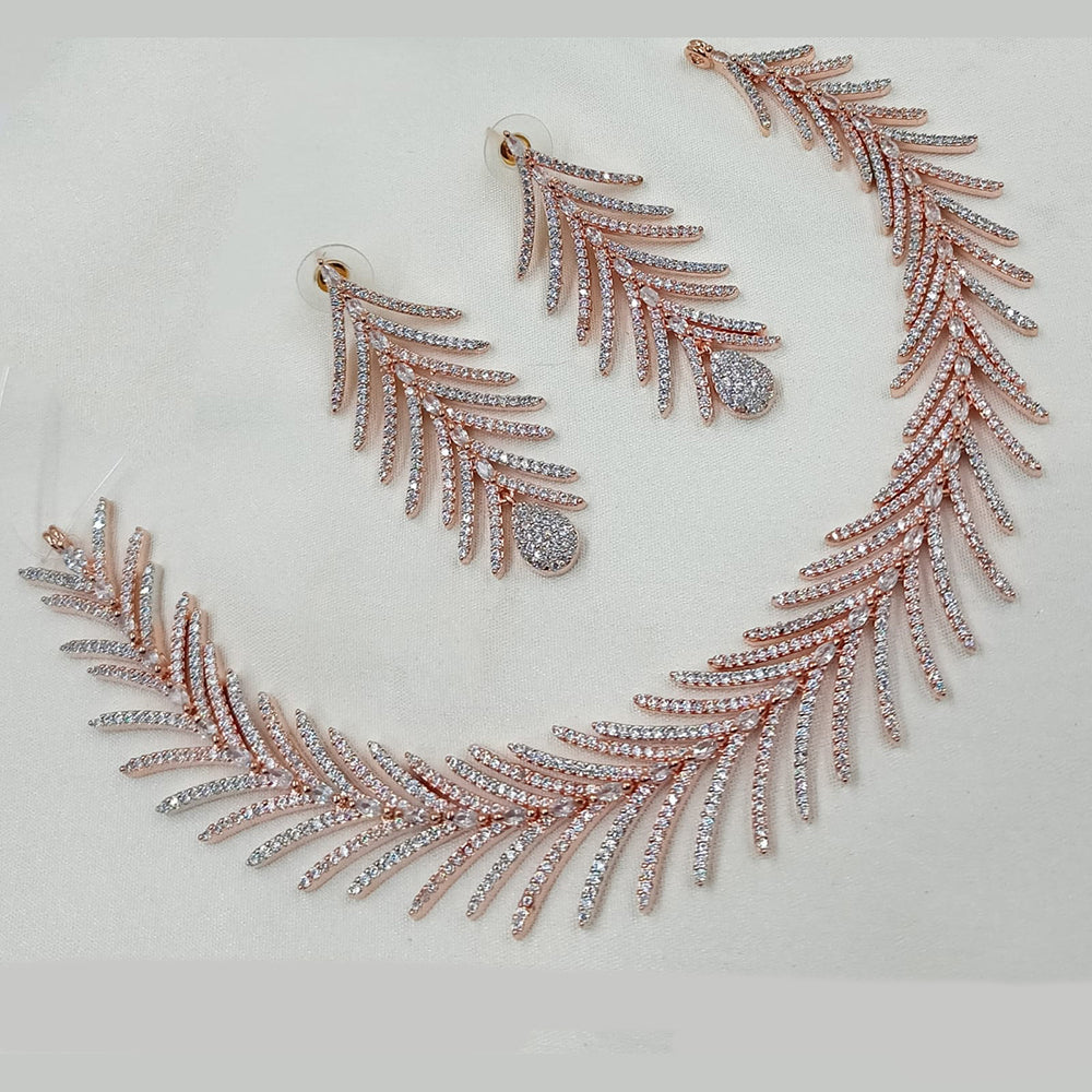 NAFJ Rose Gold Plated American Diamond Necklace Set