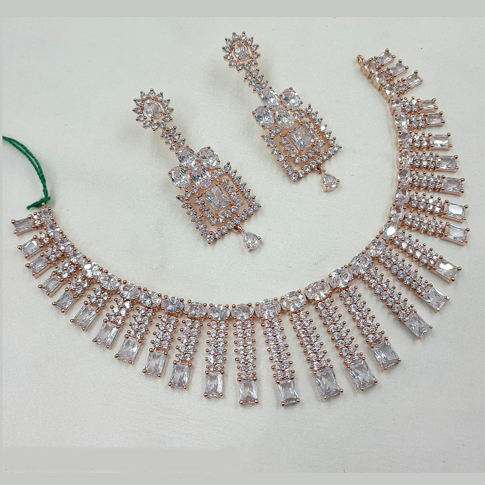 NAFJ Rose Gold Plated American Diamond Necklace Set