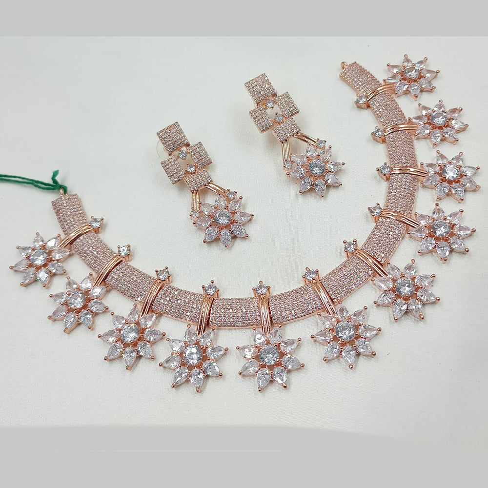 NAFJ Rose Gold Plated American Diamond Necklace Set
