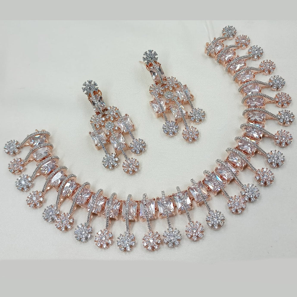 NAFJ Rose Gold Plated American Diamond Necklace Set
