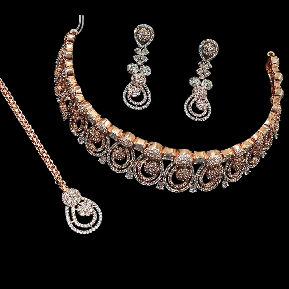 NAFJ Gold Plated American Diamond Choker Necklace Set